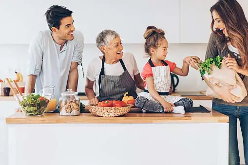 happy and healthy family eating healthy food